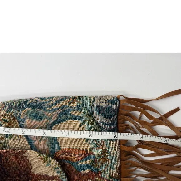 Vintage Style Horse Tapestry Crossbody Bag with Brown Fringe Western Boho Pouch - Picture 4 of 7